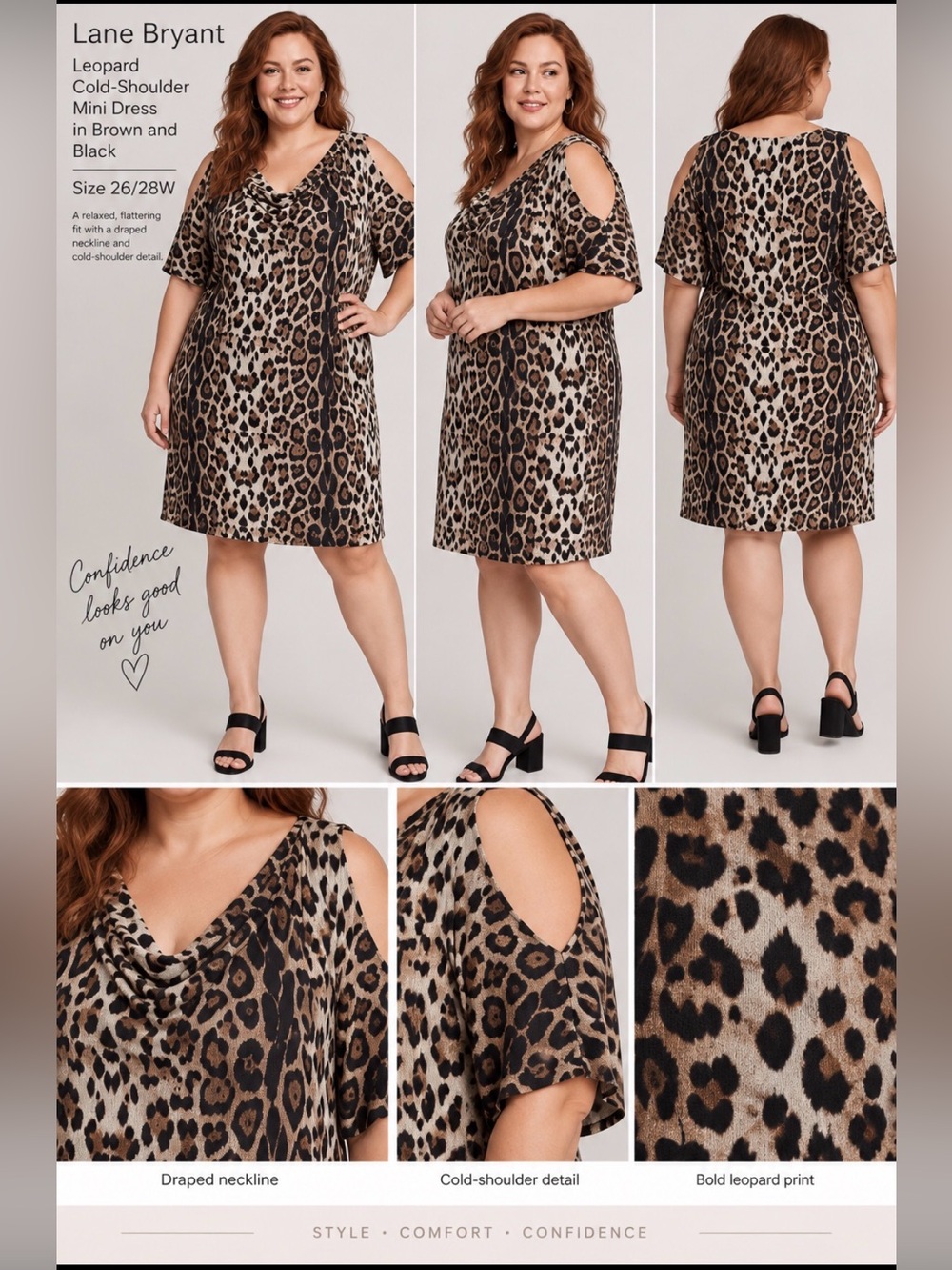 Lane Bryant Leopard Cold-Shoulder Mini Dress in Brown and Black